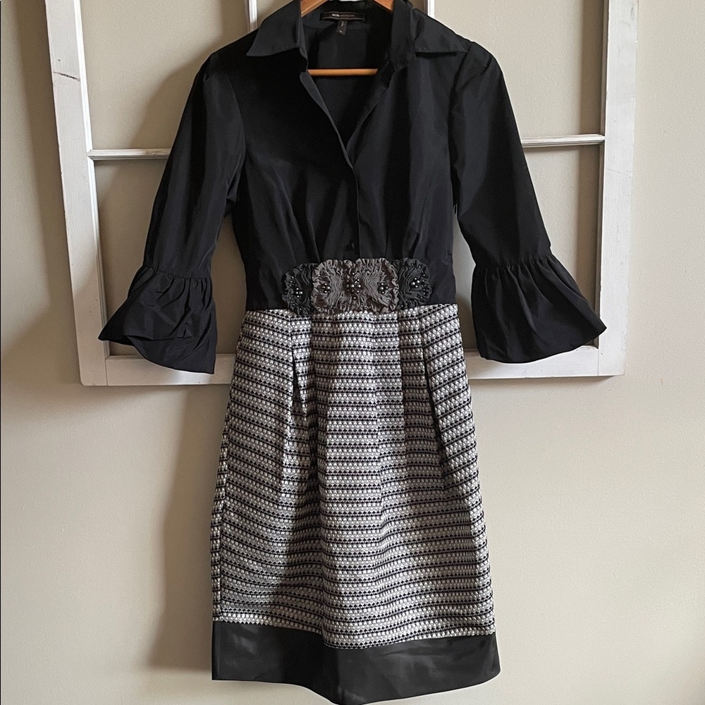 BCBGMaxAzria Black and Gray Midi Dress